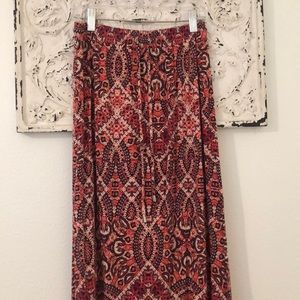 flowy pink patterned maxi skirt